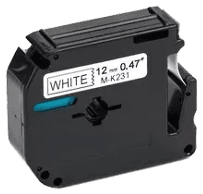 Brother MK-231 - Black on White Non-Laminated Tape for P-touch Label Makers - 0.470" x 26.2' (12mm x 8m)