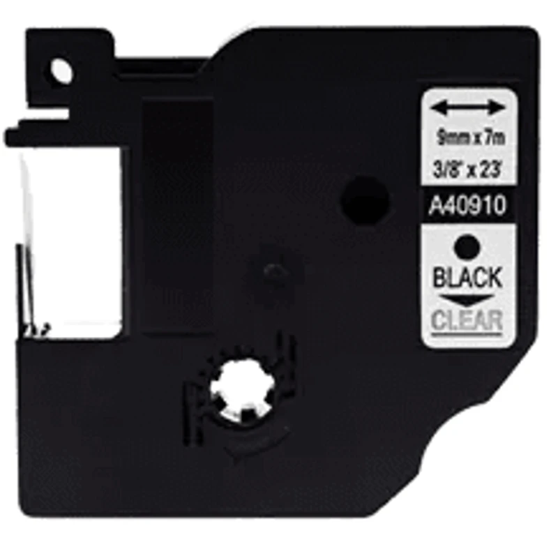 P-Touch Label Tape Cassette for Handheld Printer - 3/8" x 23' Black on Clear (9mmx7m)
