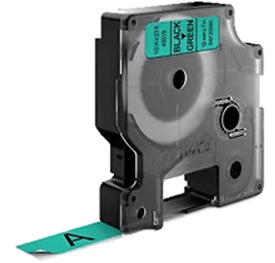 DYMO 45019 High-Performance Permanent Self-Adhesive Polyester Label Tape 1/2" x 23 Feet (12mm x 7MM) Black / Green