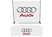 Tradeshow Booth Package – 10′ Media Wall, 8′ Table Cloth