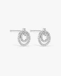 Fine Double Circle Diamond Stud Earrings in Sterling Silver