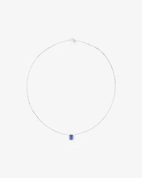 Emerald Cut Blue Tanzanite and 0.17 Carat TW Diamond Halo Pendant in 14kt White Gold