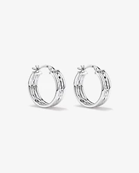 Four Row Diamond Cut and Smooth Hoop Earrings in Sterling Silver