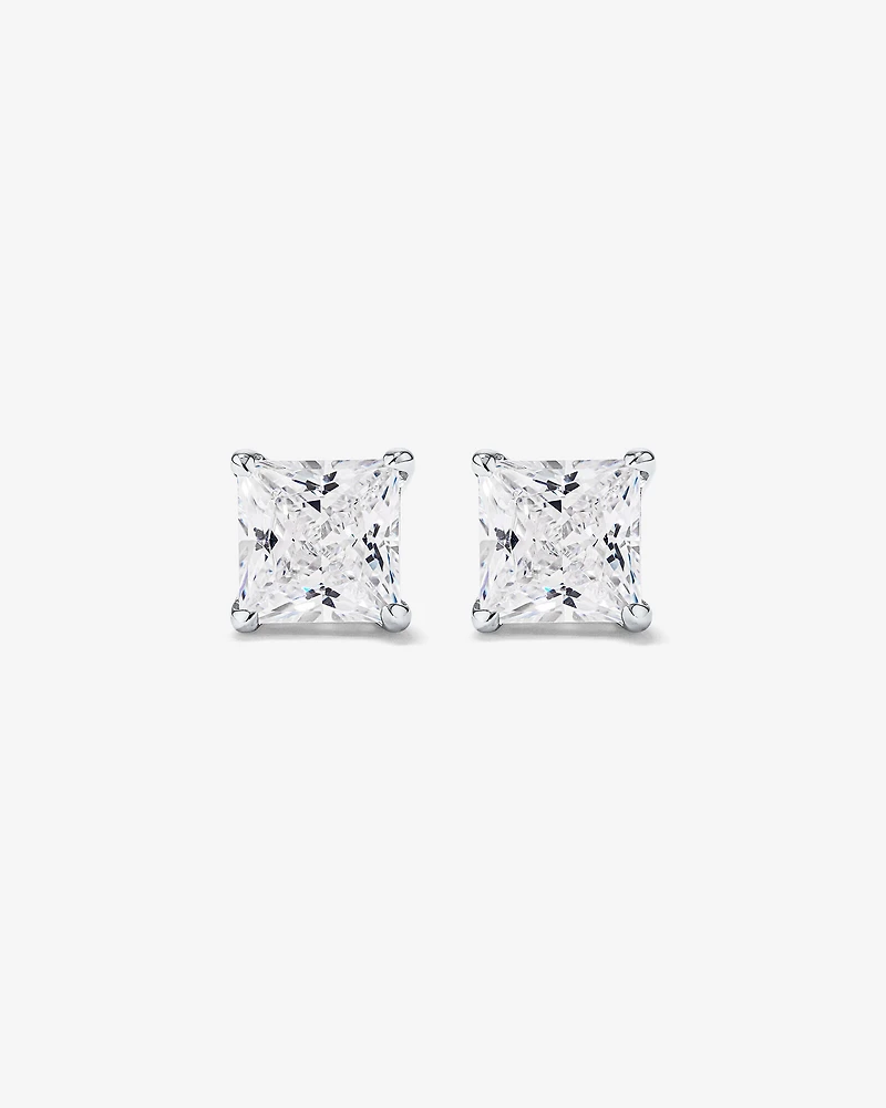 Boucles d'Oreilles Clous en Zircon Cubique Princesse de 7 mm en Argent Sterling