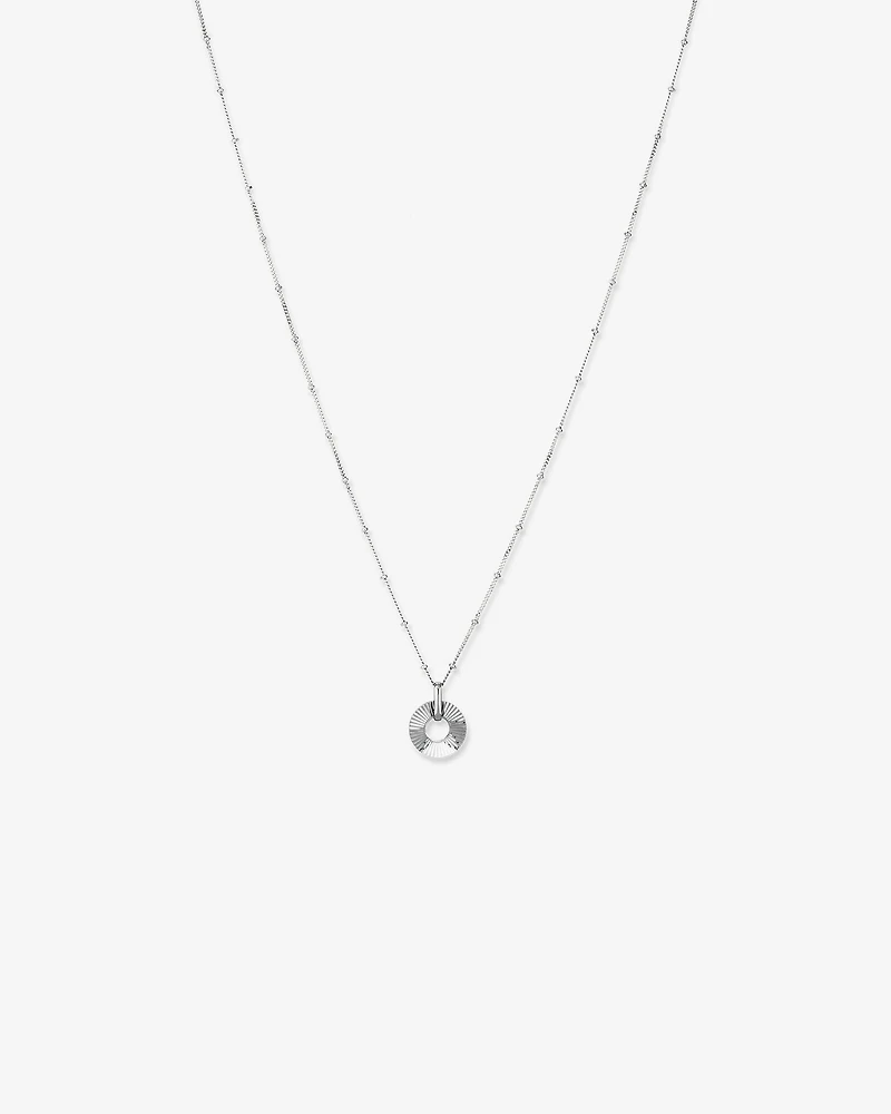 Sunray Open Circle Pendant Station Necklace in Sterling Silver