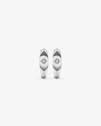 Diamond Star Accent Signet Huggie Hoop Earrings in Sterling Silver