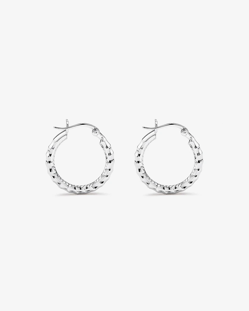 Diamond Cut Texture Hoop Earrings in Sterling Silver