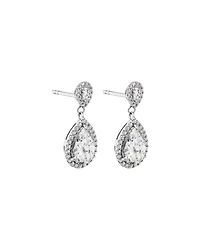 Pear Cubic Zirconia Halo Drop Stud Earrings in Sterling Silver