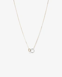 Two-Tone Double Circle Link Hammered Finish Necklace in 10kt White & Yellow Gold