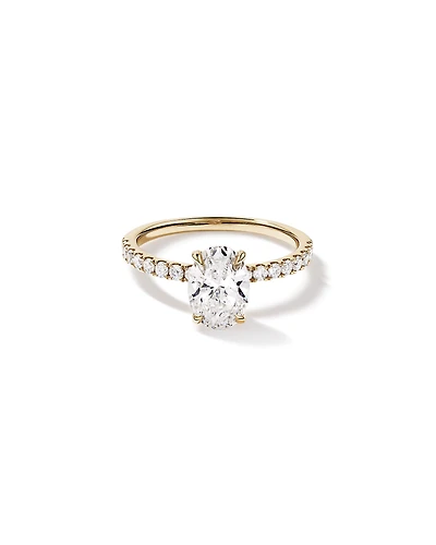 1.81 Carat TW Oval Lab-Grown Diamond Side Accent Engagement Ring in 14kt Yellow Gold