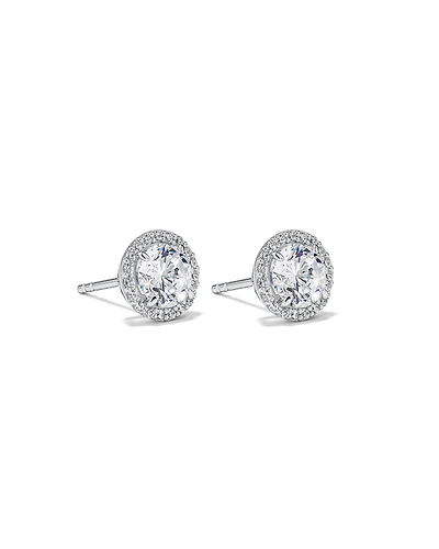 Round Brilliant Cubic Zirconia Halo Stud Earrings in Sterling Silver