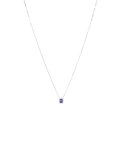 Emerald Cut Blue Tanzanite and 0.17 Carat TW Diamond Halo Pendant in 14kt White Gold