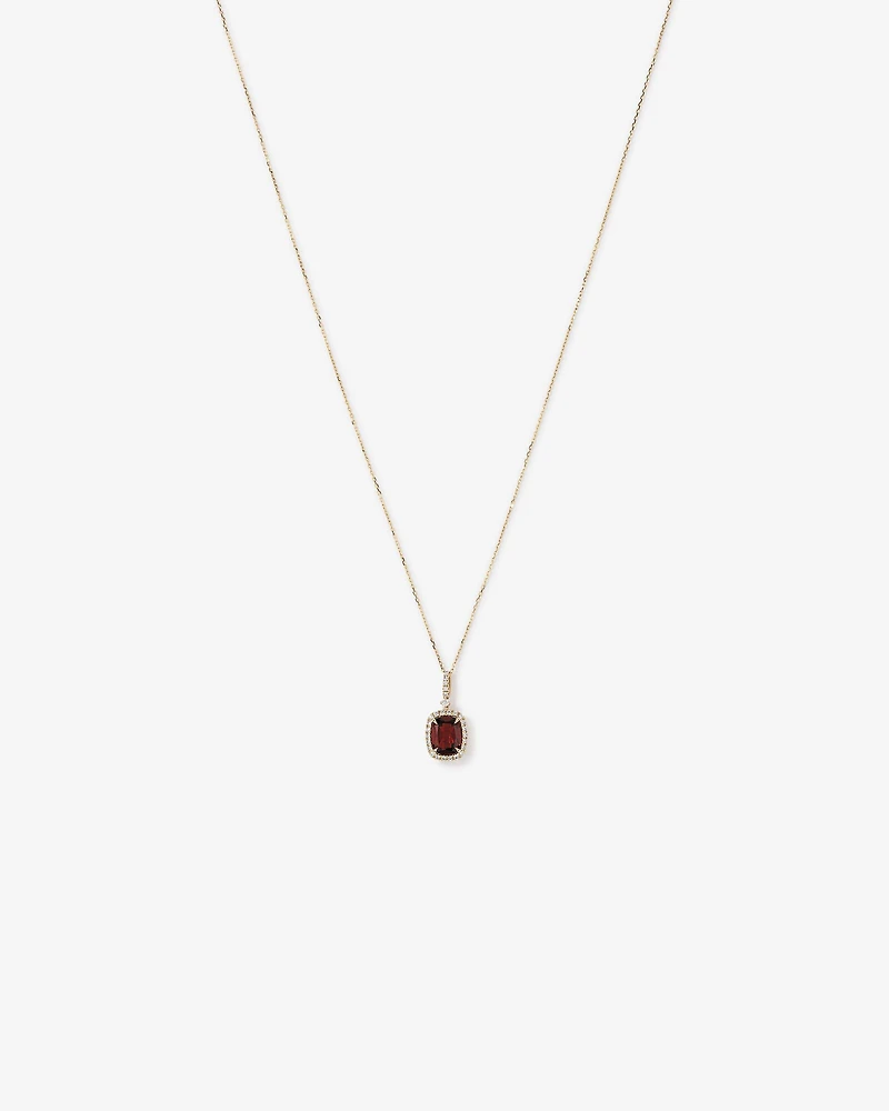Cushion Cut Red Garnet Gemstone and Diamond Halo Pendant Necklace 10kt Yellow Gold