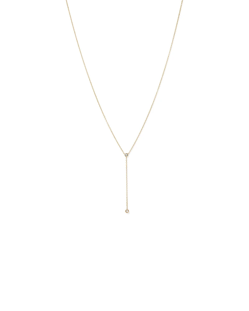 0.14 Carat TW Round Brilliant Diamond Bezel Set Lariat Necklace in 10kt Yellow Gold