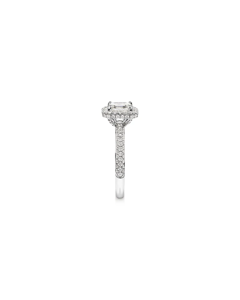 1.65 Carat TW Emerald Cut Diamond Pave Halo Engagement Ring in Platinum