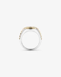 0.75 Carat TW Two-Tone Black and White Diamond Pave Men's Signet Ring in 10kt Yellow and White Gold