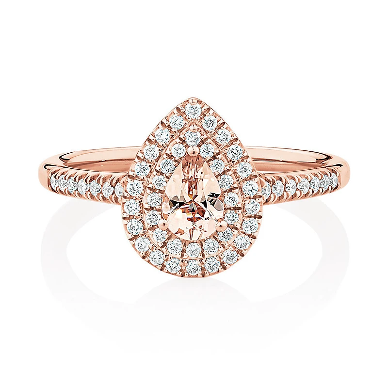 Sir Michael Hill Designer Fashion Ring with Morganite & 0.25 Carat TW of Diamonds in 10kt Rose Gold