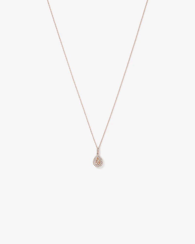Pear Cut Morganite Gemstone and 0.25 Carat TW Diamond Halo Pendant Necklace in 10kt Rose Gold