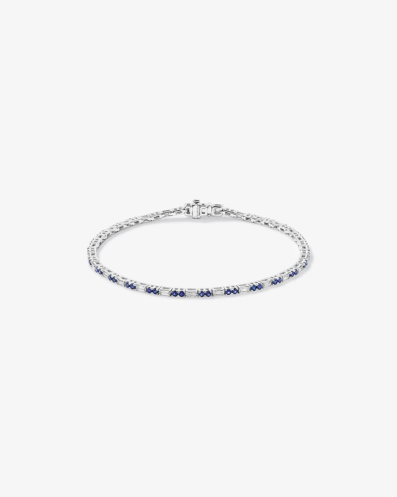 Sapphire & Diamond Dot Dash Tennis Bracelet with 0.62 Carat TW in 10kt White Gold