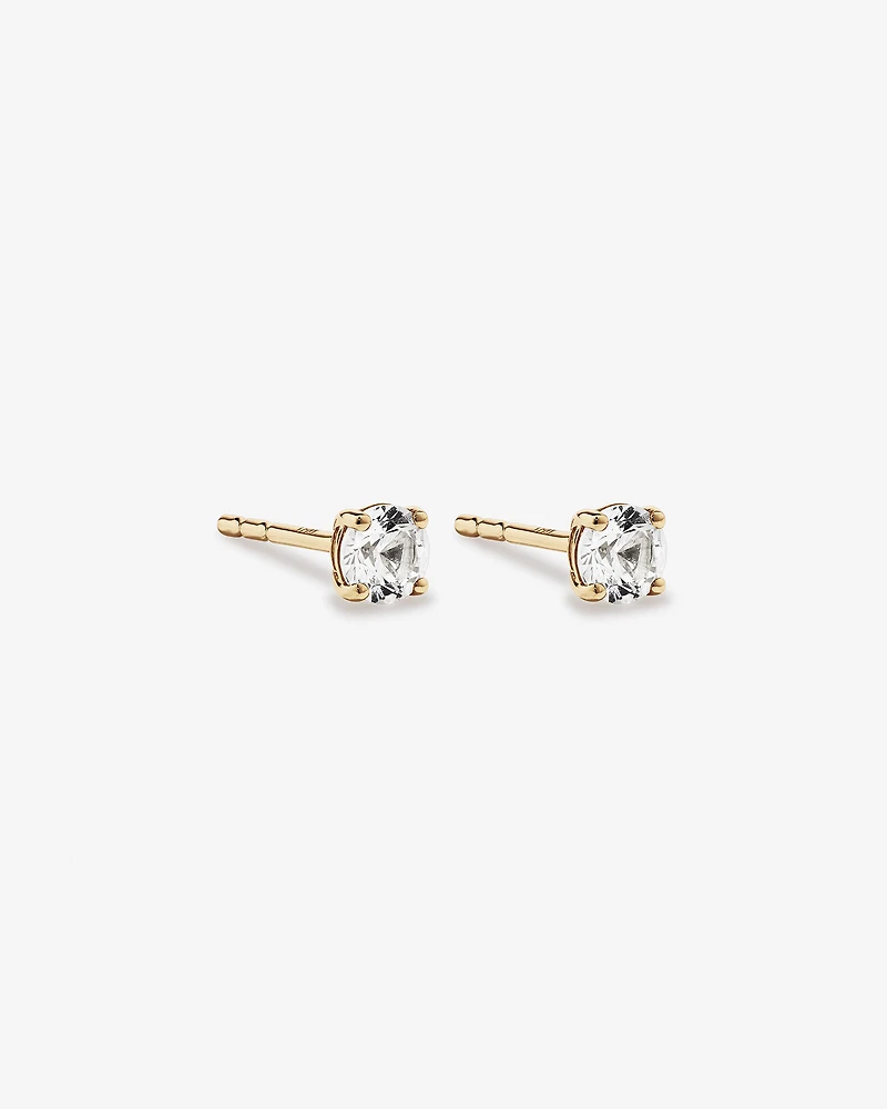 Round Created White Sapphire Birthstone Stud Earrings in 10kt Yellow Gold