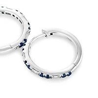 Sapphire & Diamond Dot Dash Hoop Earrings with 0.14 Carat TW in 10kt White Gold