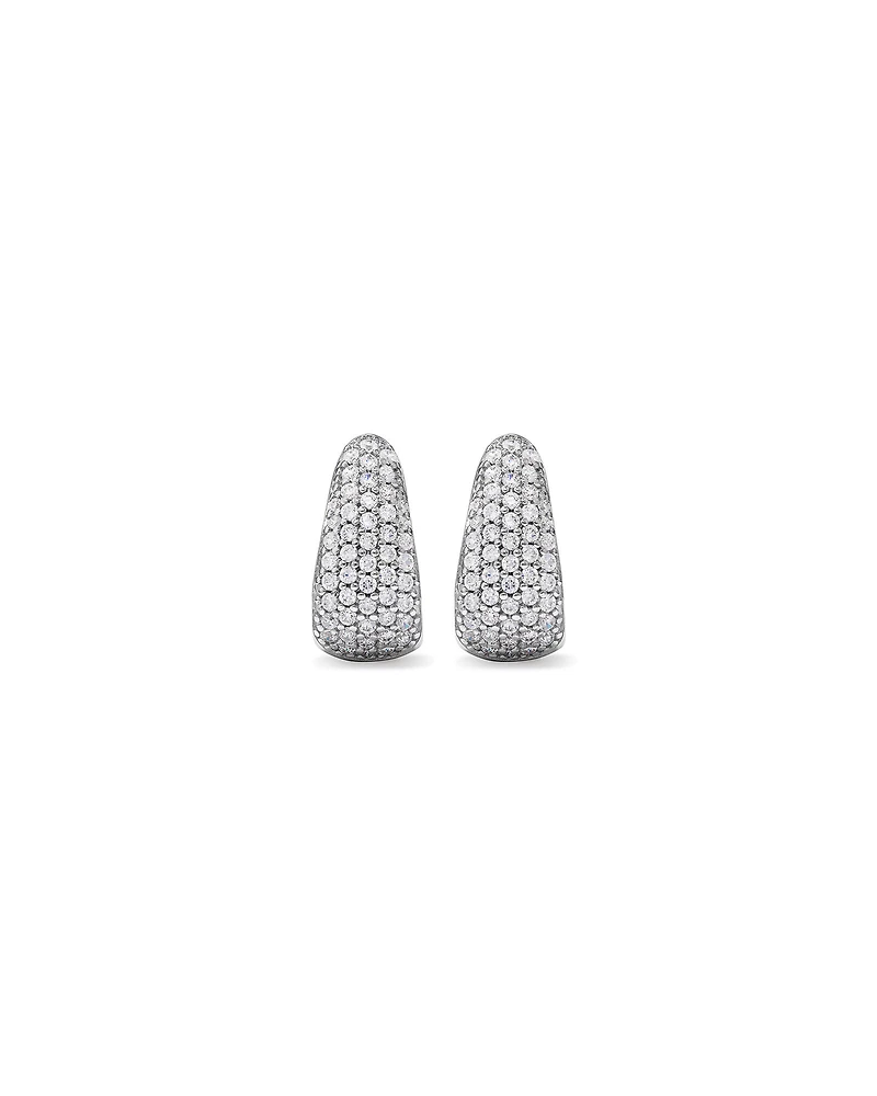 Cubic Zirconia Pave Half Hoop Dome Stud Earrings in Sterling Silver