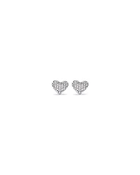Fine Pave Diamond Heart Stud Earrings in Sterling Silver