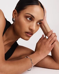 Polished Large Half Hoop Dome Stud Earrings in Sterling Silver