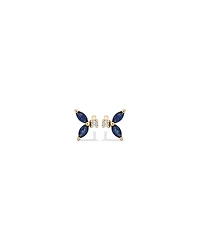 Round Diamond and Marquise Blue Sapphire Gemstone Stud Earrings in 10kt Yellow Gold