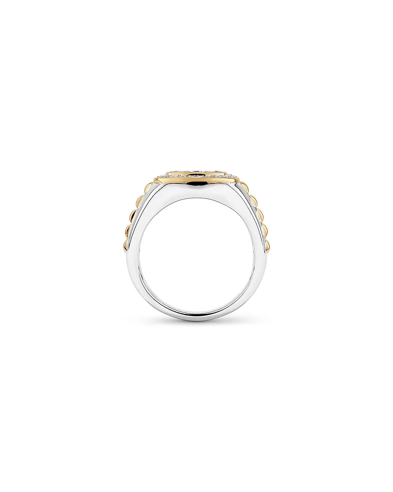 0.75 Carat TW Two-Tone Black and White Diamond Pave Men's Signet Ring in 10kt Yellow and White Gold