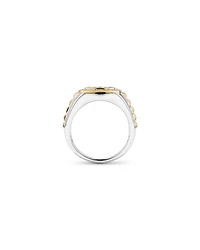 0.75 Carat TW Two-Tone Black and White Diamond Pave Men's Signet Ring in 10kt Yellow and White Gold