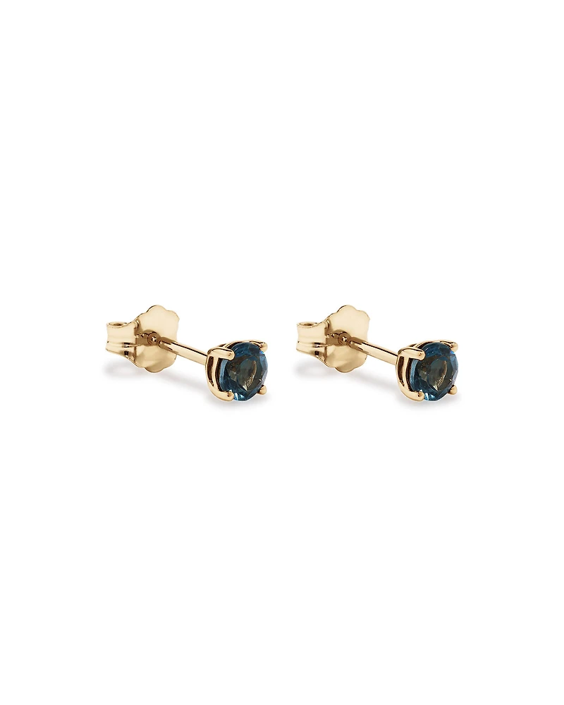 Round London Blue Topaz Birthstone Stud Earrings in 10kt Yellow Gold