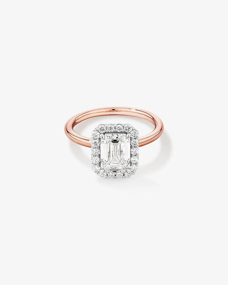 Carat TW Emerald Cut Laboratory-Grown Diamond Halo Engagement Ring in 14kt Yellow and White Gold