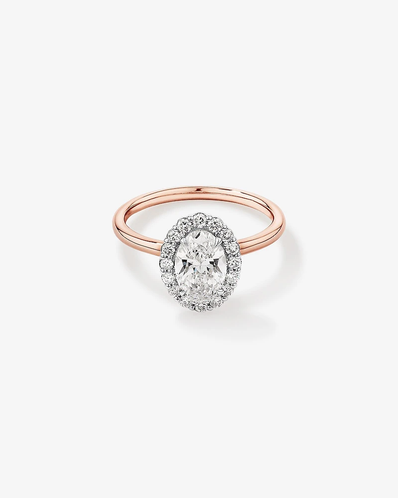 1.46 Carat TW Oval Cut Laboratory-Grown Diamond Halo Engagement Ring in 14kt Rose and White Gold