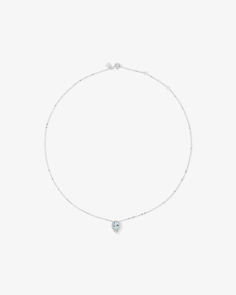 Oval Cut Blue Aquamarine Gemstone and 0.19 Carat TW Diamond Halo Pendant Necklace in 10kt White Gold