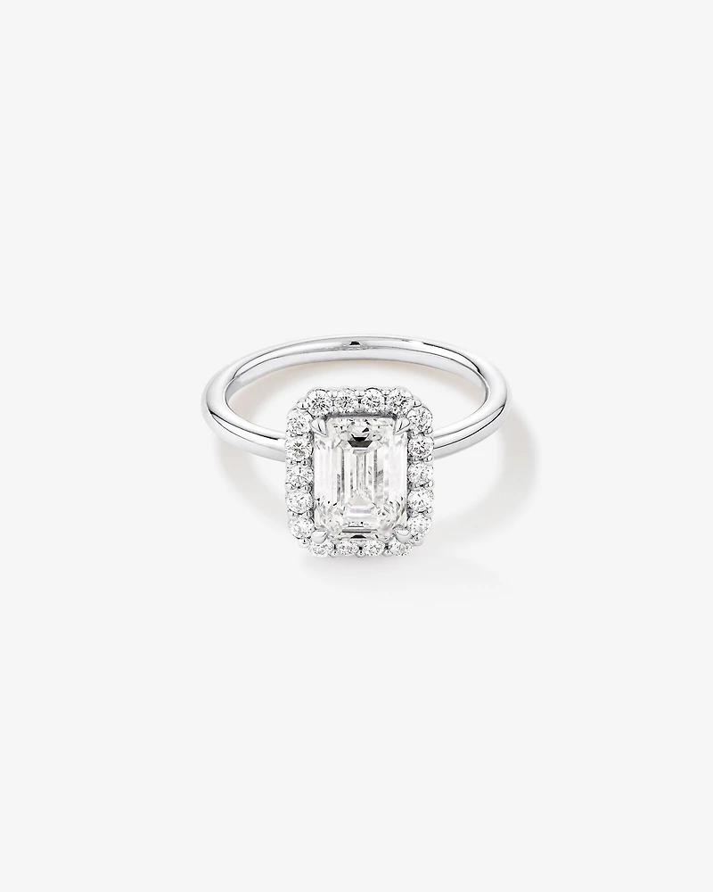 Carat TW Emerald Cut Laboratory-Grown Diamond Halo Engagement Ring in 14kt Yellow and White Gold