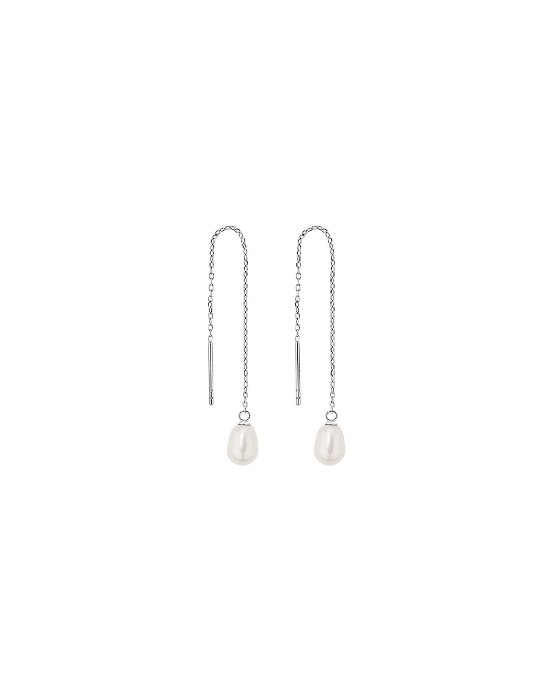 6mm Threader Earrings with Cultured Freshwater Pearls in Sterling Silver