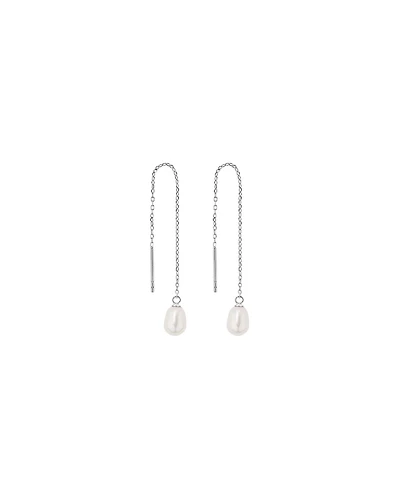 6mm Threader Earrings with Cultured Freshwater Pearls in Sterling Silver