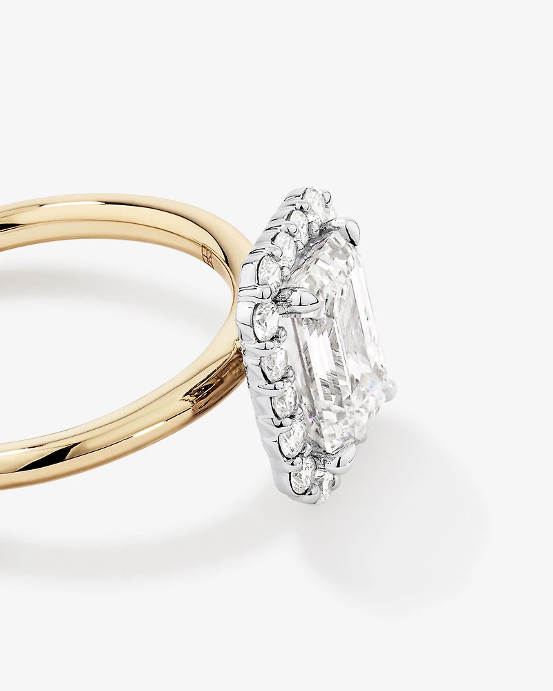 Carat TW Emerald Cut Laboratory-Grown Diamond Halo Engagement Ring in 14kt Yellow and White Gold