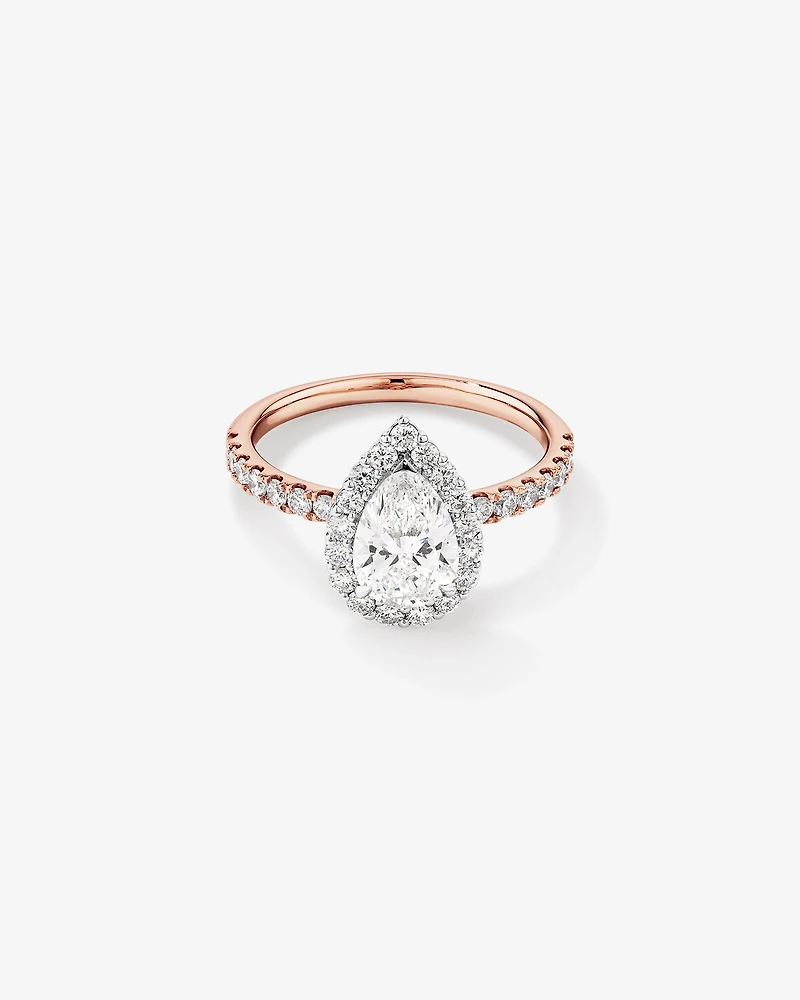 1.82 Carat TW Pear Cut Laboratory-Grown Diamond Halo Engagement Ring in 14kt White Gold