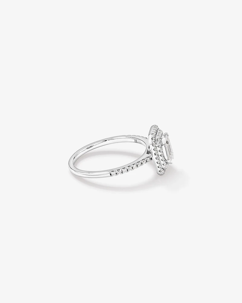 0.50 Carat TW Pie Cut Diamond Double Halo Engagement Ring in 14kt White Gold