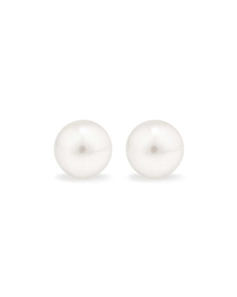 Stud Earrings with 9mm Button Cultured Freshwater Pearls in Sterling Silver