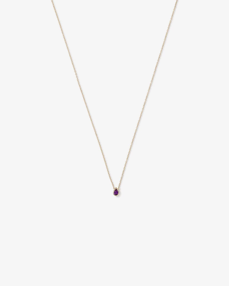 Pear Cut Purple Amethyst Gemstone Pendant Necklace Bezel Set in 10kt Yellow Gold