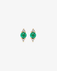3 Stone Emerald Earrings with .04 Carat TW Diamonds in 10kt Yellow Gold