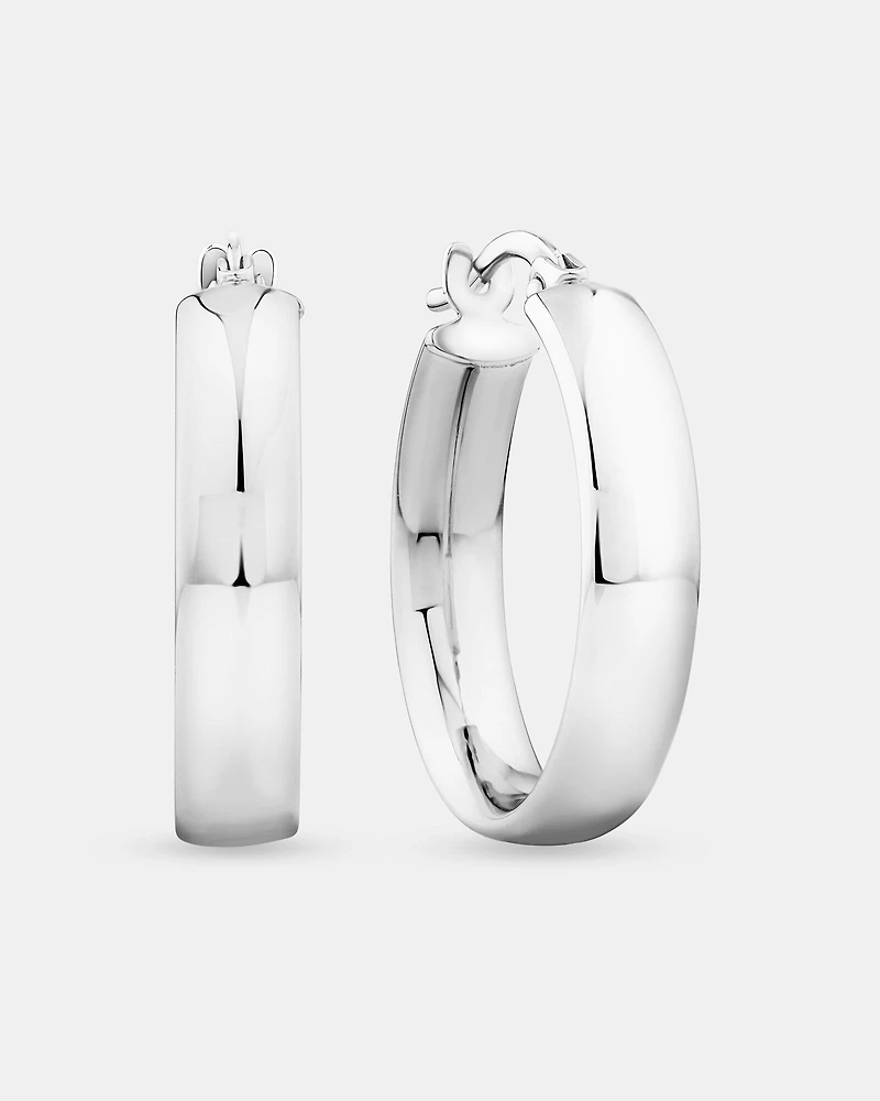 15mm Flat Round Hoop Earrings in 10kt White Gold