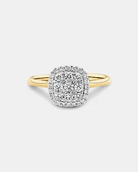 Square Cluster Halo Ring with 0.50kt TW of Diamonds in 10kt Yellow Gold