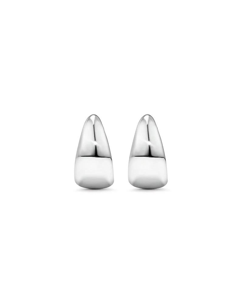 Polished Large Half Hoop Dome Stud Earrings in Sterling Silver