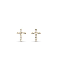 Cubic Zirconia Cross Stud Earrings in 10kt Yellow Gold