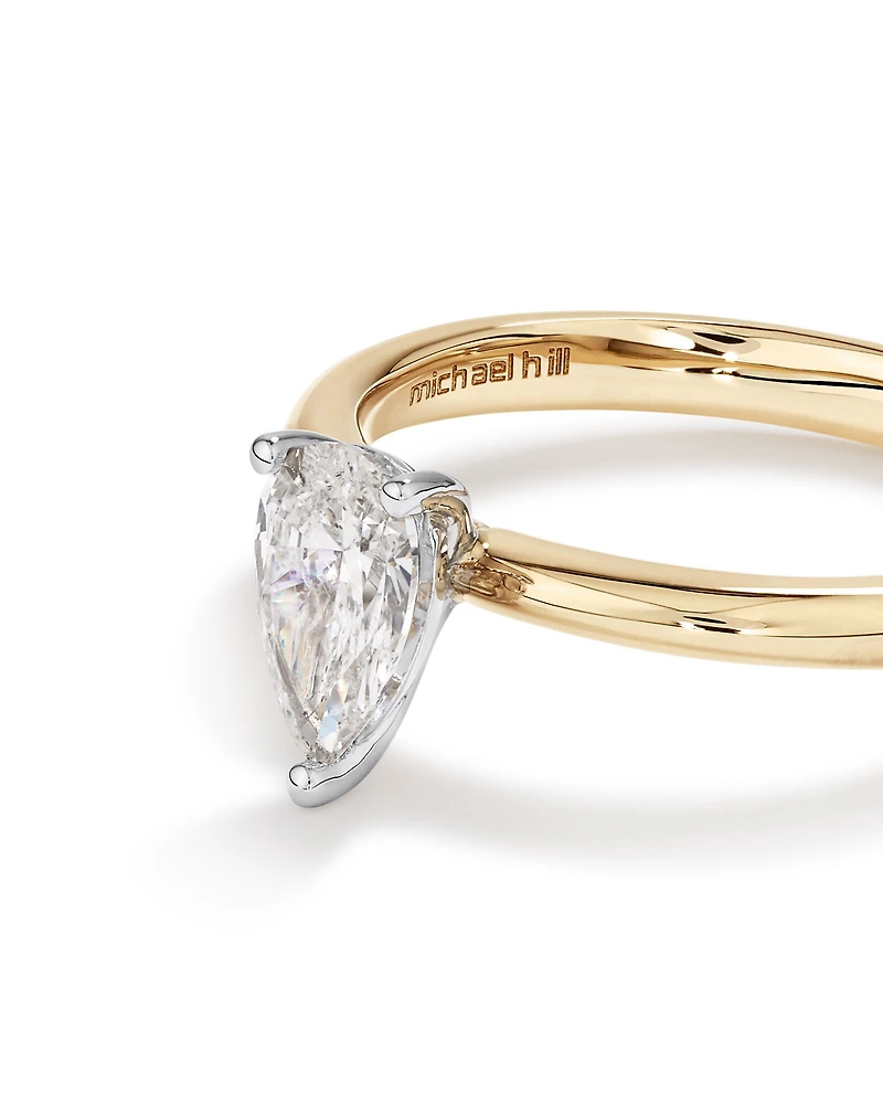 Bague de fiançailles solitaire diamant taille poire certifié TW de 0,70 carat en or jaune et blanc 18 carats