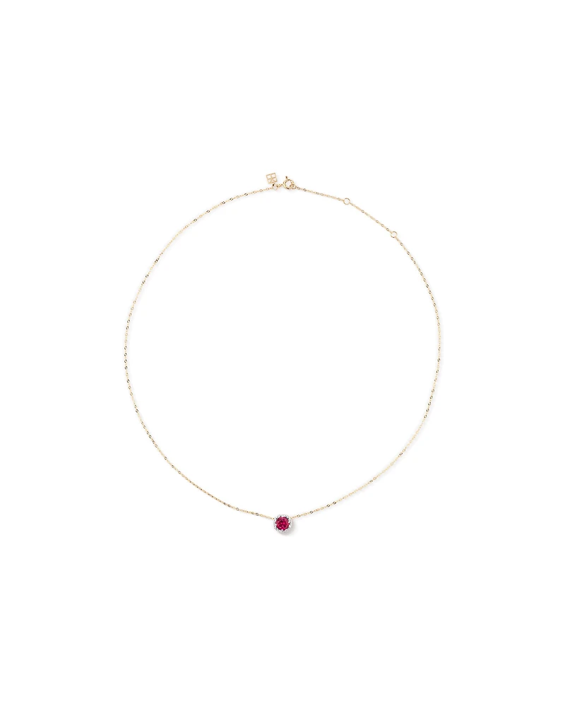 Round Cut Red Created Ruby and Lab-Grown Diamond Halo Stud Earrings and Pendant Necklace Set in 10kt Yellow & Rhodium